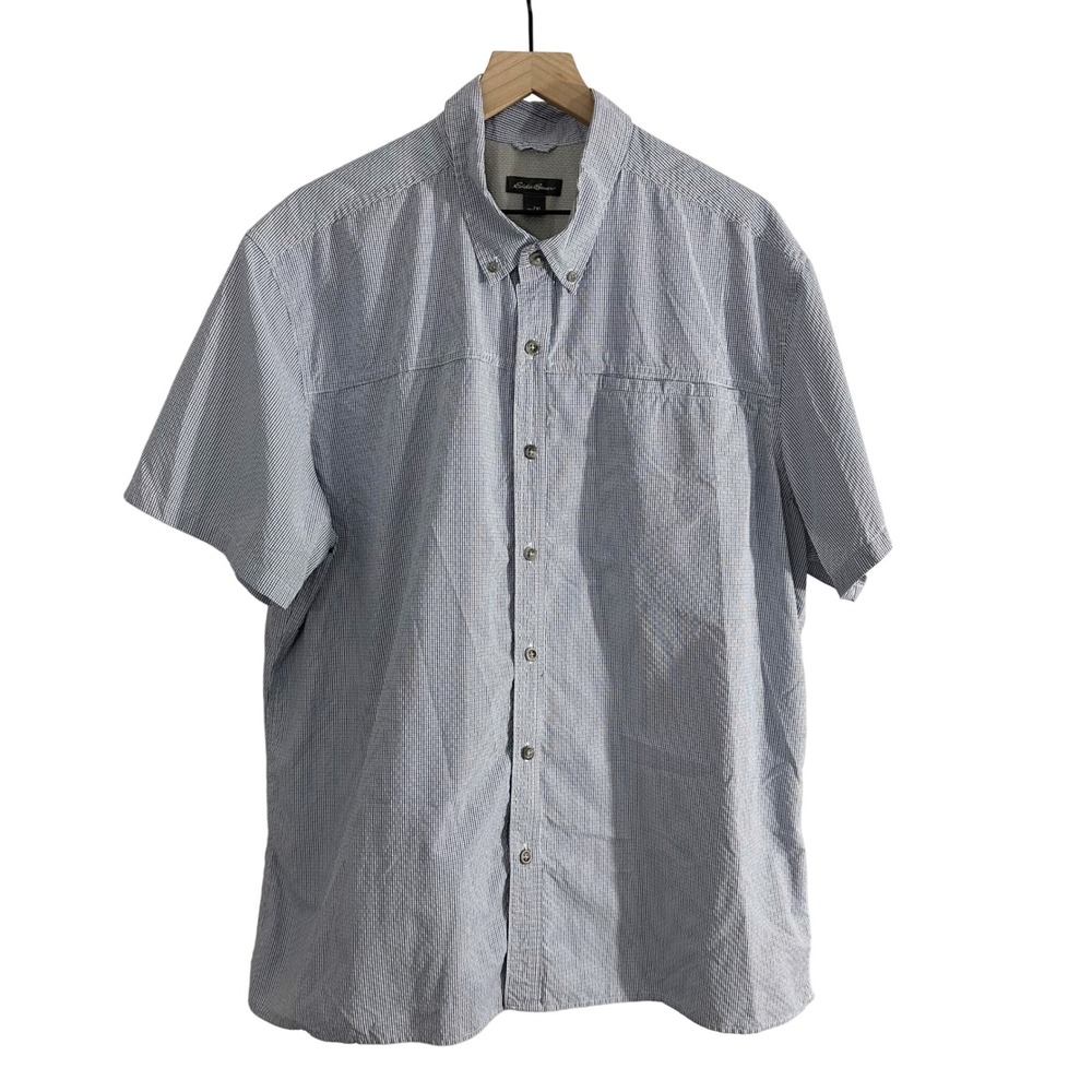 Eddie Bauer Tattersall Check Plaid Casual Button Down‎ Shirt Top Blue 2XL Work